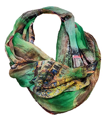 JameStyle26 Village Seide Sommer Loop Farbverlauf City Stadt Silk Uni Rundschal Schlauchschal Stola Schal leicht (Grün V2) Cover