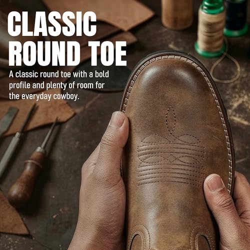 Image of J's.o.l.e Round Toe Cowboy Boots for Men | Classic Embroidered Western Style, Pull-Tabs for Easy Pull On, Comfort Removable Insole, Ideal for Concerts & Daily Wear
