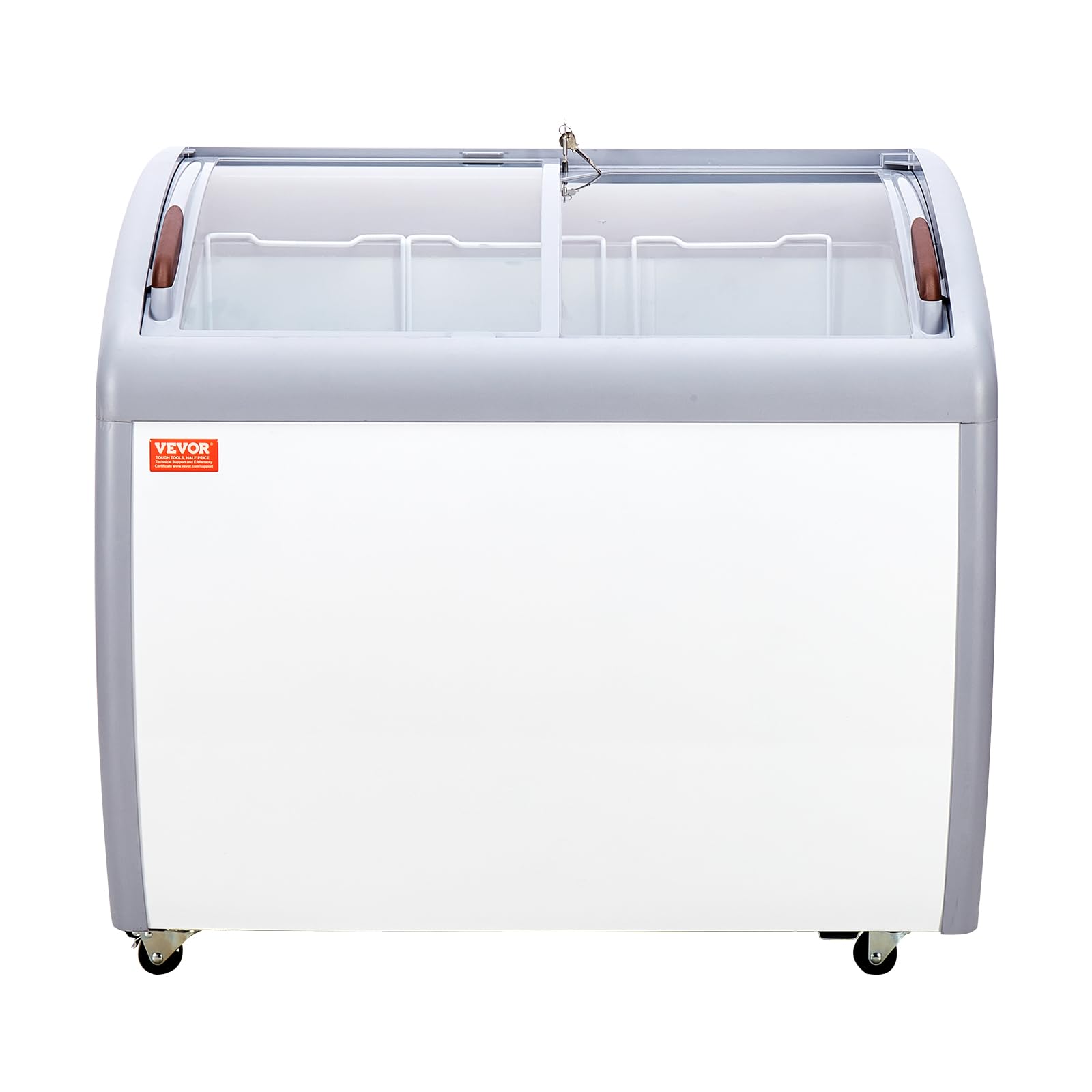 VEVOR Vetrina per Gelato Commerciale 990 x 705 x 875 mm Congelatore Mobile 264 L Vetrina per Gelateria con Piano Vetro, 3 Cestelli Metallici, 2 Porte Scorrevoli in Vetro, Ruote di Bloccaggio, Bianco