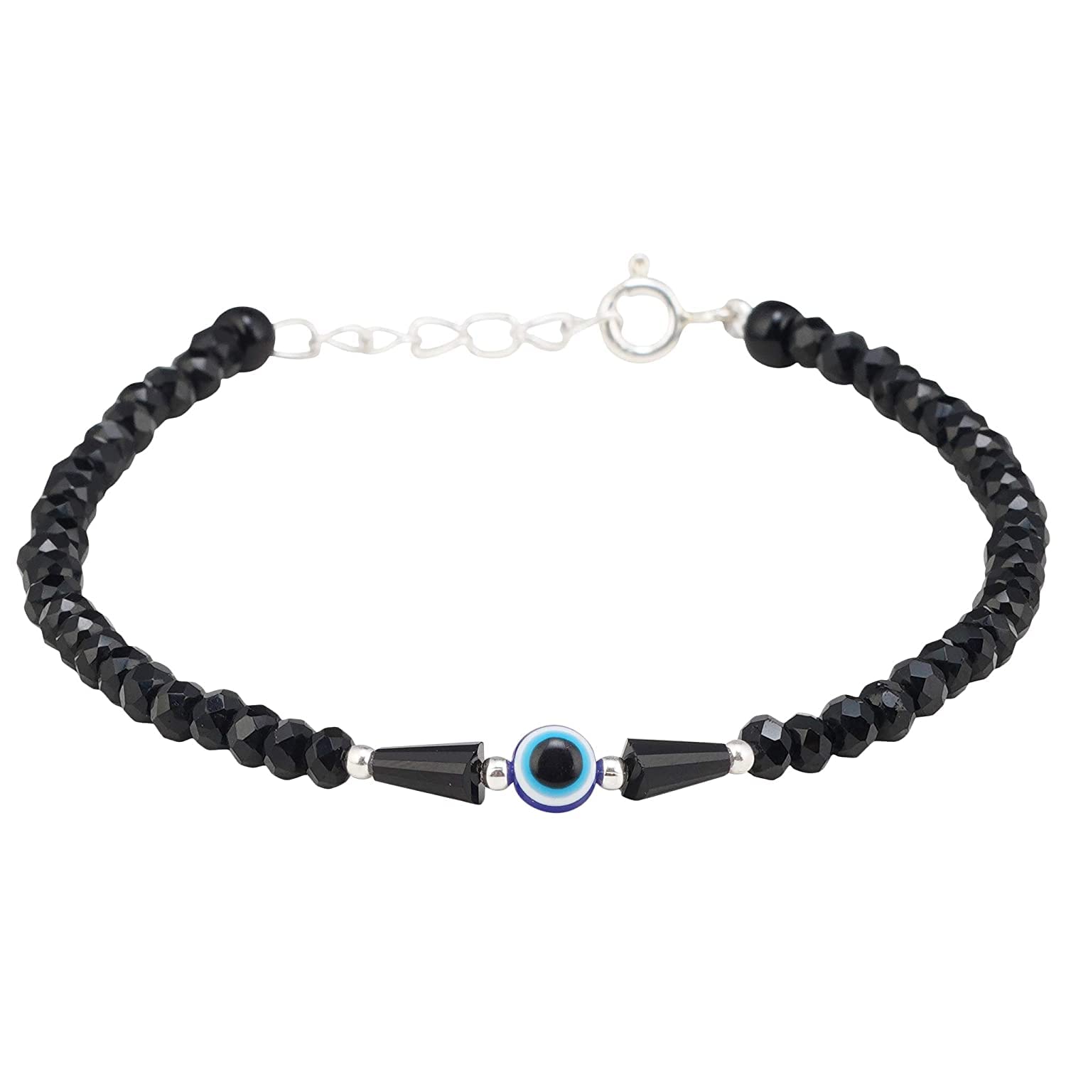 Black Silver BIS Hallmarked 925 Pure Silver Black Crystals Nazariya Bracelet With Sky Blue Evil Eye for Girls & Women (B0B3RZBW17) Amazon Price History, Amazon Price Tracker