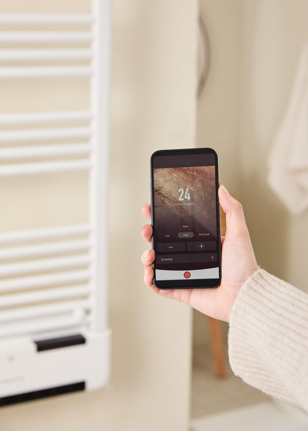 CREATE / Warm Towel Advance/Toallero eléctrico con Calefactor y WiFi Blanco / 51,5x11x115,5 cm/Control Desde la App, Pantalla LDC, 2 potencias, tecnología PTC, deteción Ventanas Abiertas, 1000W