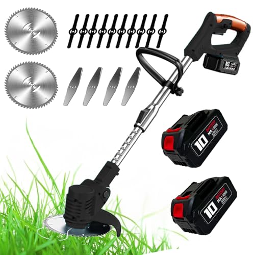 Voltix Decespugliatore a batteria, Tagliaerba Elettrico Senza Filo, Tagliabordi con 2 Batteria Testata Regolabile e Maniglia Telescopica