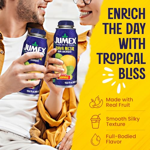 Jumex Guava Nectar Lata Botella - Made with Fresh Fruit Puree - Guava Juice Concentrate for Tropical Fruit Smoothie Mix, Cocktail Mixers & Kids Beverages - 15.5oz, 12 Pack Resealable Juice Bottles