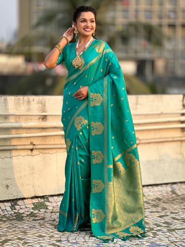 Image of SGF11 Women's Kanjivaram Pure Soft Silk Saree With Unstitched Blouse Piece