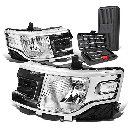 Pair OE Style Chrome Housing Headlight Lamps+Tool Kit Compatible with Ford Flex 13-19