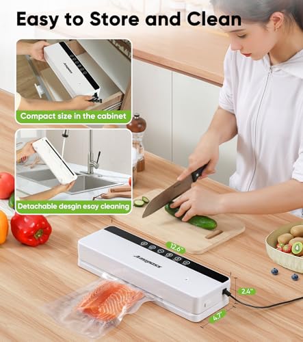Amzpass Vacuum Sealer for Food, 6-in-1 Food Vacuum Sealer Machine, 80kpa Suction Power Food Sealer Vacuum Sealer, Compact Vacuum Sealers with 10 Vacuum Bags, External VAC for Jars & Containers, White - Thumbnail 5