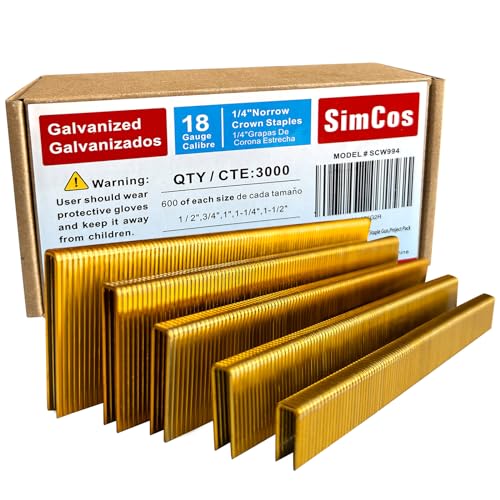 Image of 18GA 1 /4 inch Narrow Crown Staples 1 /2 inch,3 /4 inch,1 inch,1-1 /4 inch,1-1 /2 inch,3000 PCS | Galvanized Coating Resists Rust for Indoor Woodworking & Decoration for 18GA 1 /4 inch Crown Electric Staplers and Staple Guns