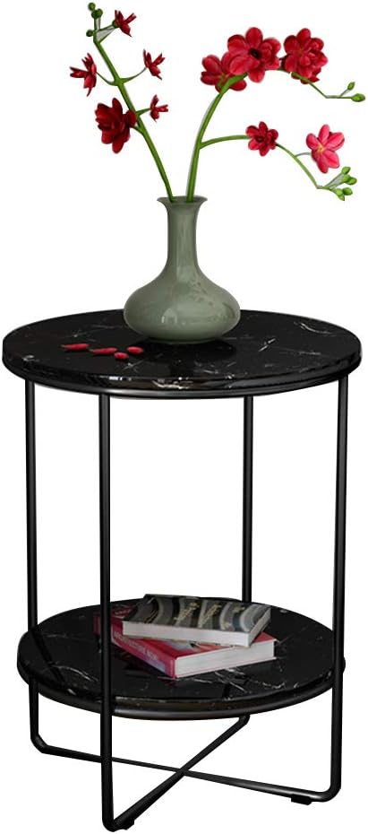 Shelves ZR- Marble Round Side End Table – Modern Lightweight Metal-Effect Furniture – For Bedside/Hallway/Living Room - Wall decoration (Color : Black-2 layer)