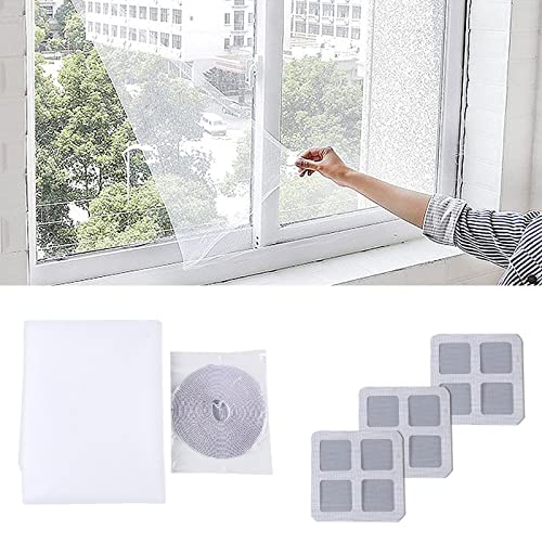 Moustiquaire Fenêtre,130cm*150cm Moustiquaire en Fibre de Verre Super Durable,Toile Moustiquaire Anti-Insectes,Moustiquaire Fenêtres Filet Écran Insecte avec Ruban Adhésif- Blanc Transparent