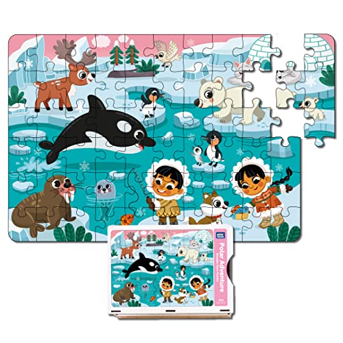 Image of Mini Leaves 60 Piece Puzzle for Kids & Adults - Polar Adventure Jigsaw - Fun & Challenging Wooden Floor Puzzle - Gift With Box - Safe & Durable Educational Toys
