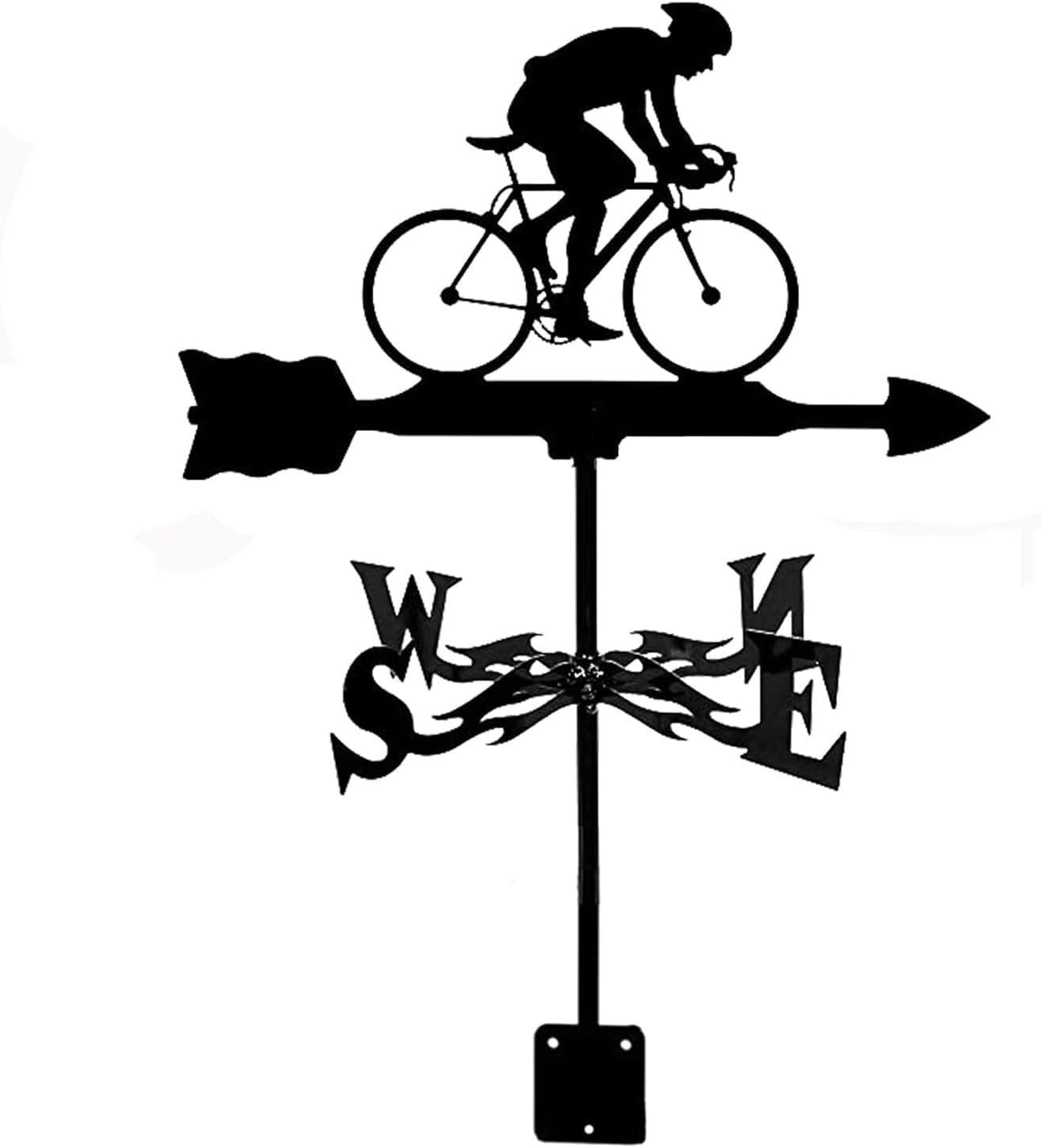 WIQUYBML Cyclists Weather Vane Decorative Steel Stake Weathervane Farmhouse Durable Wind Direction Indicator Metal Weathervanes Scene Weathercock for Outdoor Roof Courtyard Decoration