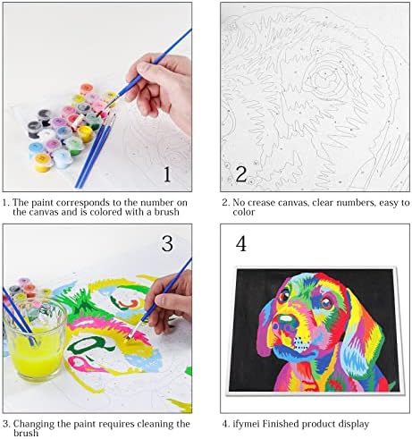 ifymei Paint by Numbers for Adults, Children, Beginners, DIY Gift Arts Kits with Brushes and Acrylic Pigment, 16x20 Inch Colorful Cute Dog [Without Frame]