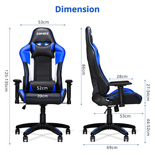 ZENEZ-Silla-Gaming-Silla-Gamer-Ergonomica-con-Soporte-de-Masaje-Lumbar-y-Cojin-para-el-Cuello-Silla-Escritorio-de-Cuero-PU-Ajustable-a-180para-Videojuegos-Azul