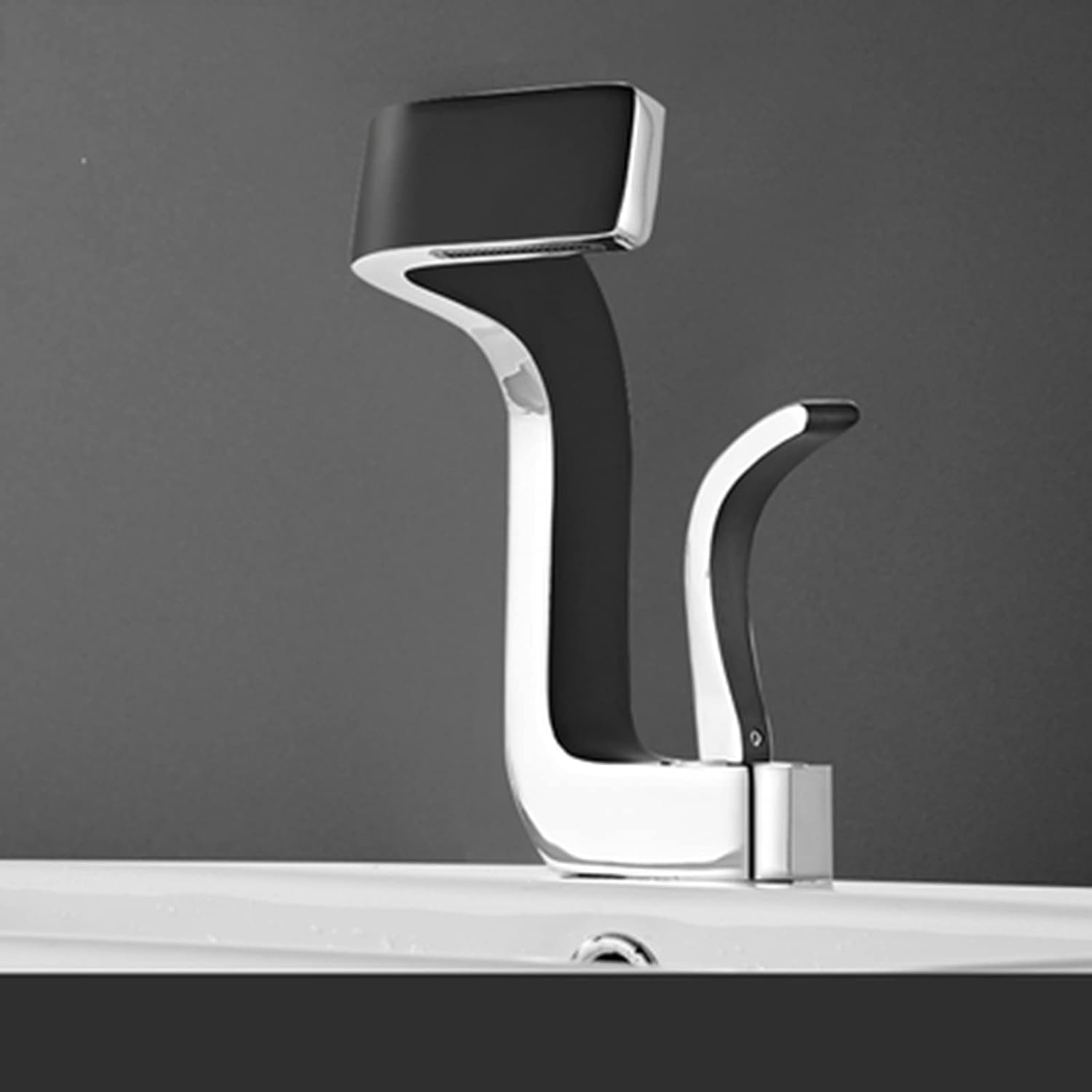 Gljtuo Black And Silver Single Lever Basin Mixer Tap With Waterfall Spout For Modern Bathroom Sink Installation,