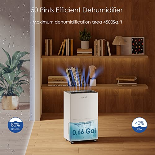 Lubair 4500 Sq.ft Dehumidifiers For Basements And Home, 50 Pint Dehumidifier For Large Room Basements With Auto Drain Or Manual Drainage,Intelligent Humidity Control, Laundry Dry, Auto Defrost, 24H Timer, Child Lock, Automatic Drain For Office, Living Room. #TOP1