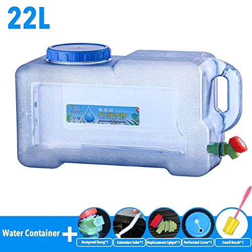 Pionin - Bidón de agua portátil con tapa, mango, grifo de drenaje fijo, depósito de agua para camping, exterior, hogar, viajes, senderismo, color c, tamaño 22L