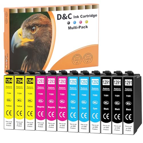 D&C T1295 Cartouches d'encre compatibles avec Epson T1291 T1292 T1293 T1294 Cartouche pour Epson WF 3520 WF-3530 WF-3010, Stylus Office BX535WD BX635FWD Stylus...