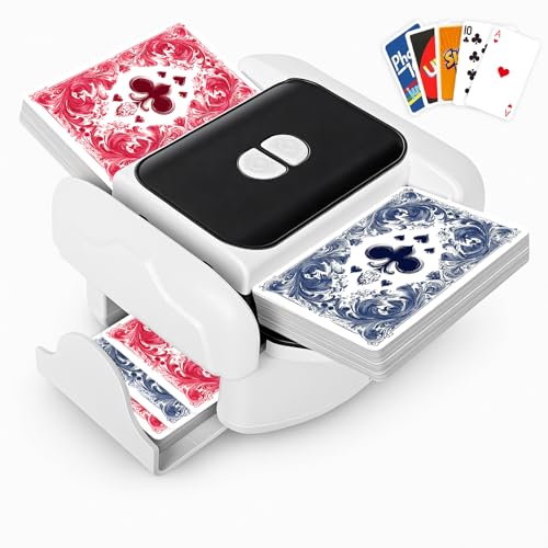 BEE&FLOWER Kartenmischmaschine - Automatisch & wiederaufladbar Kartenmischer geräuscharm, gleichmäßiges Mischen für 1–2 Decks, Auto & Manuell Kompatibel mit Poker, UNO, Rommé, Blackjack