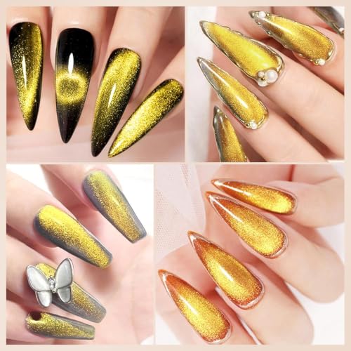 Image of Cat Eye Gel Polish with Dual Magnet 15ML Holographic Glitter Magnetic Soak-Off UV /LED Gel Polish for Salon & DIY Nail Art (GOLDEN ECLIPSE)