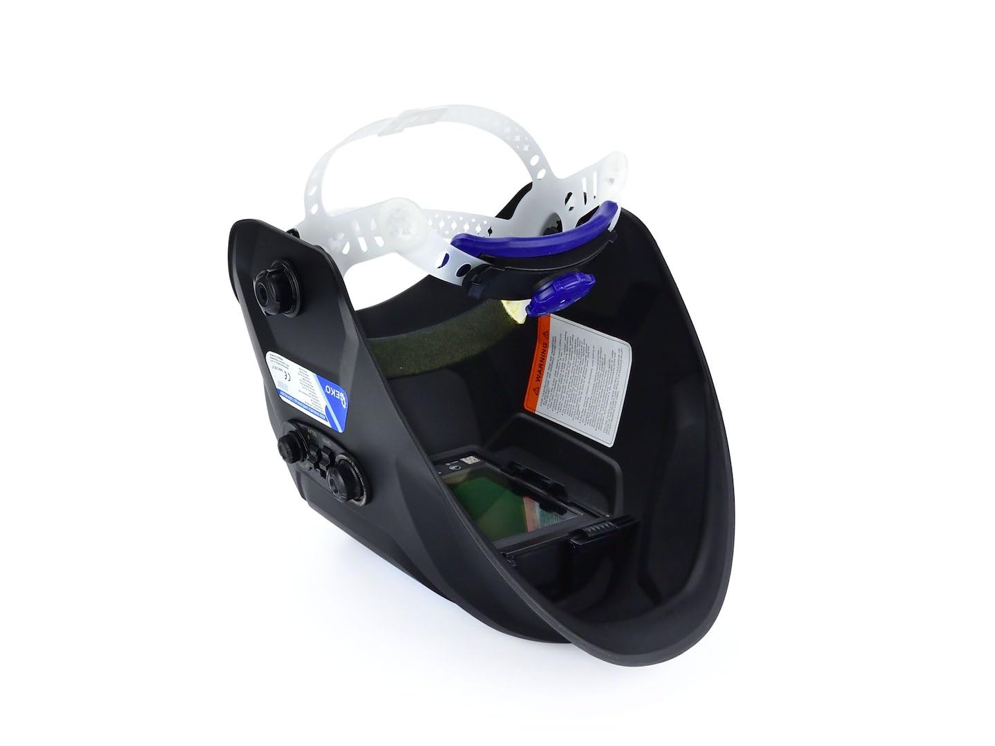 BSD Máscara de soldadura con visera grande y autooscurecimiento, para protección óptima en trabajos de soldadura y corte, adaptable a diferentes técnicas y usuarios.