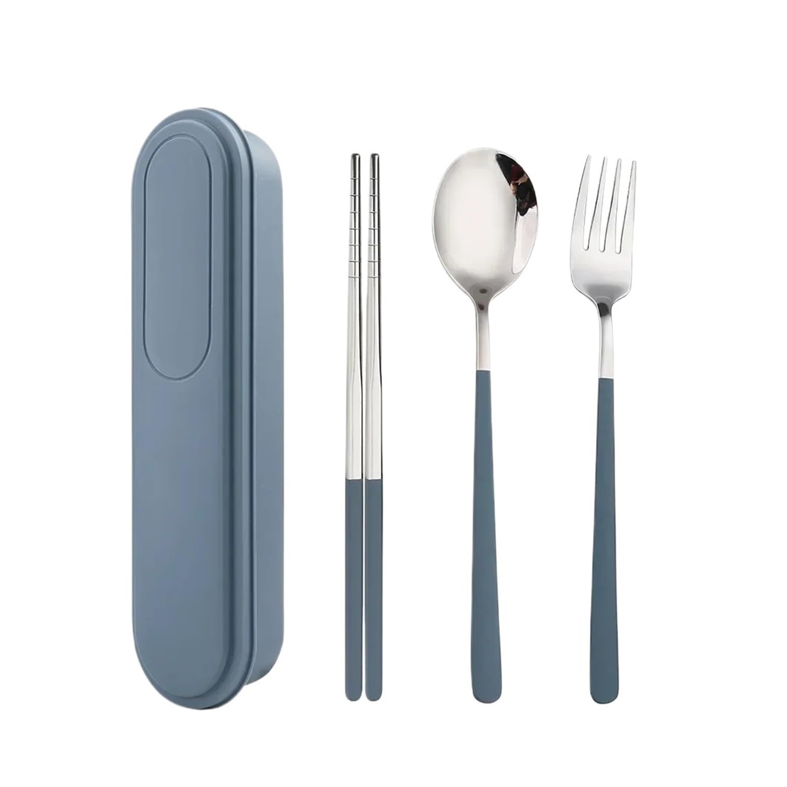 Sac propre et repas sain grâce aux couverts portables en acier inoxydable avec étui bleu