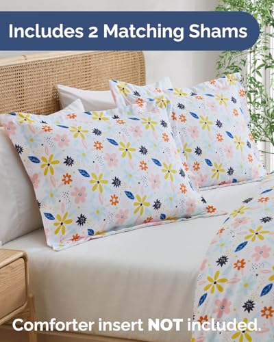 Image of Duvet Cover Twin /TXL Size Set - Extra Soft Floral Duvet Cover 68 x 90 with 1 Pillow Sham - Comfy, Breathable Bedding Set - Hotel Luxury & Fade Free with Zipper Closures & Ties - Sunshine Floral