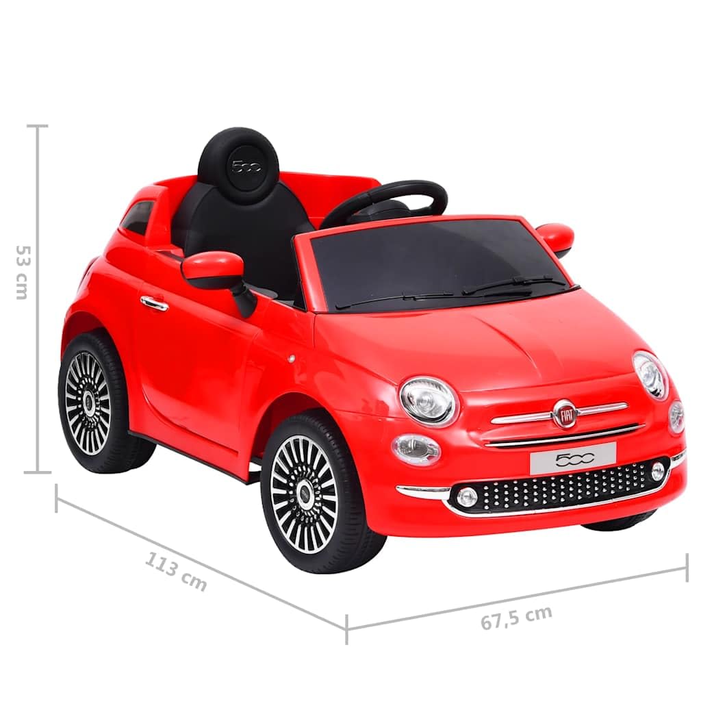 Samochód elektryczny dla dzieci Fiat 500 czerwony z muzyką, diody LED, pas bezpieczeństwa, silnik 30 W, dla dzieci w wieku 3-6 lat, do użytku wewnątrz i na zewnątrz, prezent, trwałe tworzywo