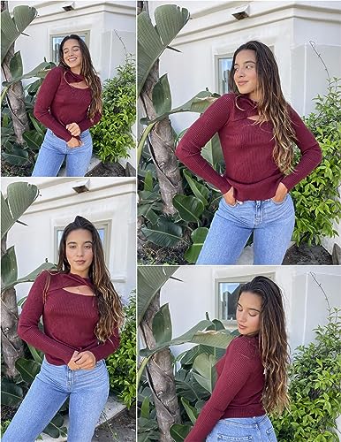 Image of Zeagoo Sweaters for Women 2026 Knit Trendy Long Sleeve Lightweight Slim Fit Pullover Cutout Tops S-XXL