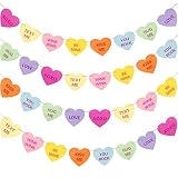 Whaline Valentines Conversation Heart Banner with 32Pcs Hearts 32.8ft Candy Color Heart Garland Heart Sayings Pre-Strung Banners for Anniversary Wedding Birthday Party Valentines Decor(2 Strings)