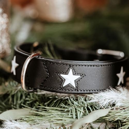 HUNTER MAGIC STAR Hundehalsband, mit Sternen, Leder, weich, 55 (M), schwarz