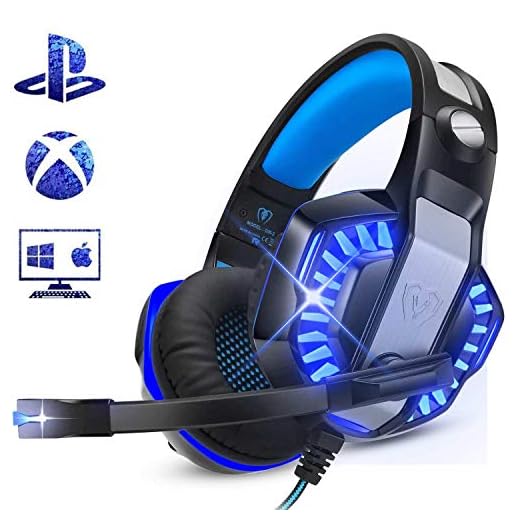 ENVEL Gaming Headset for PS4 with Mic,PS5,PC,Xbox One,Laptop,Surround Sound Over Ear Noise Cancelling Headphone with LED Lights Volume Control for Smartphone,Computer,Switch(Black&Blue)