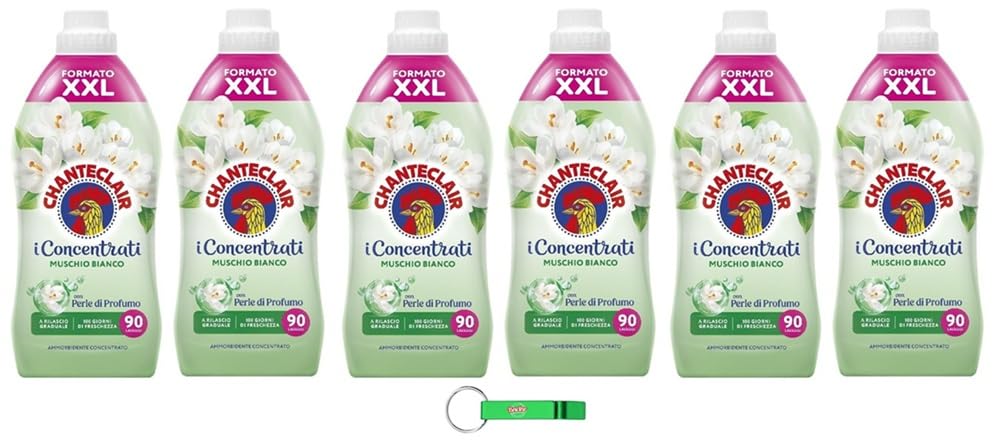 6x Chanteclair I Konzentrat Weichspüler, Weißer Moschus – 90 Waschgänge, 1800ml + Beni Culinari Kostenloser Schlüsselanhänger
