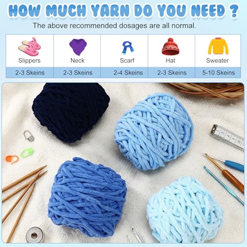 Image of Buryeah 8 Pack Chunky Chenille Yarn for Crocheting Soft Thick Fluffy Yarn for Hand Knitting Bulky Velvet Blanket Plush for Weaving DIY Crafts Each 3.5 oz 55 Yards(Blue Series)