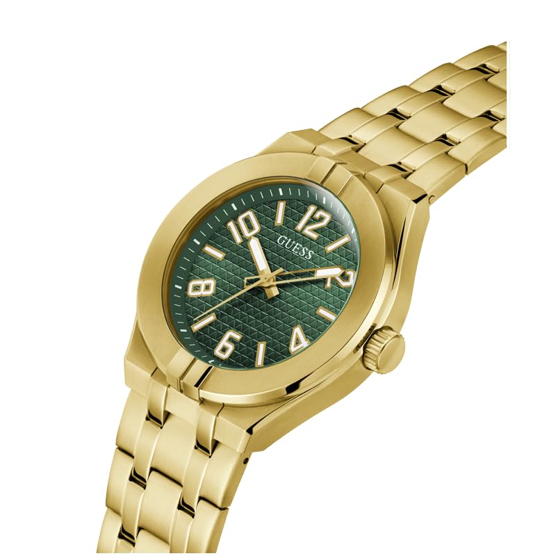 GUESS Stainless Steel Men Green Analog Round Dial Watch- Gw0661G2, Gold Band - Image 4