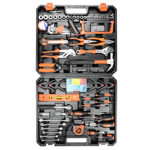 YesRight Home Tool Kit 157PCS Basic Household Auto Repair Tool Set Car Toolbox General Hand Tool Kit for Home Men Women DIY with Plastic Toolbox Storage Case Pliers Wrench Combination