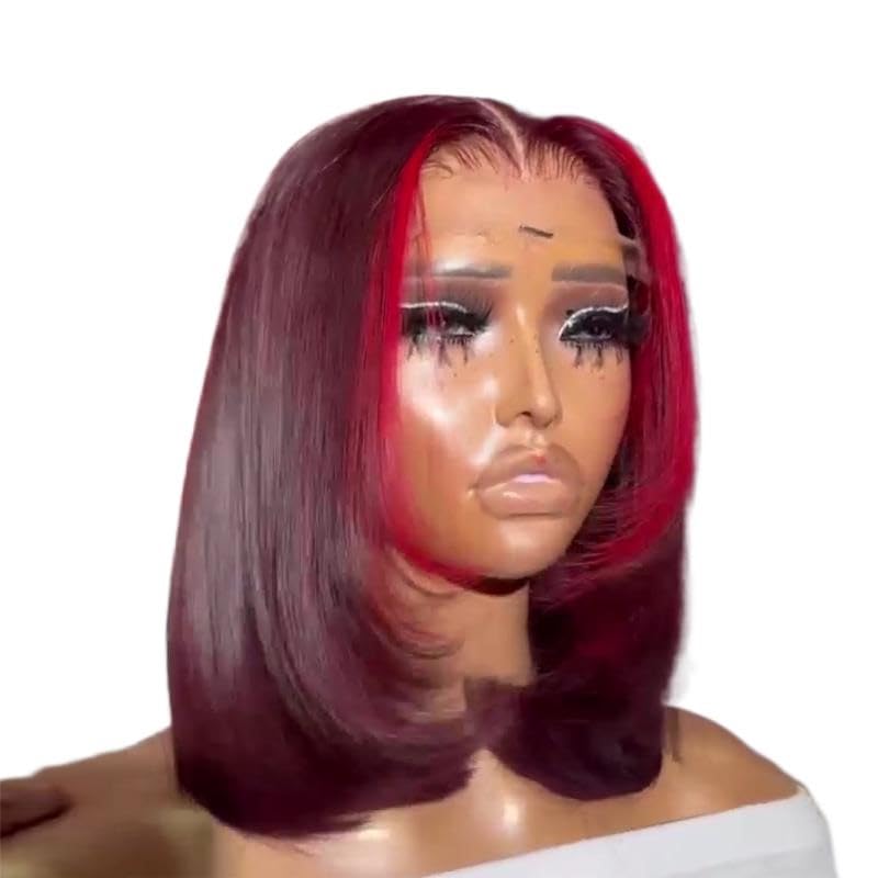 99j Burgundy Bob Wig Human HaIr Wigs 4x4 Lace Front Wigs for Black Women Straight Burgundy Human Hair Pre Plucked 180% Density Transpaent Lace Frontal Wig