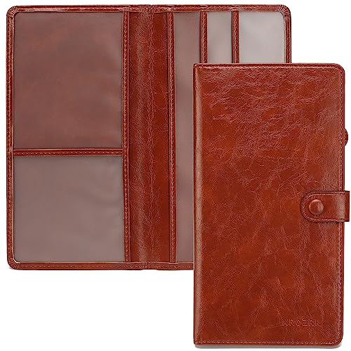 Image of Car Registration and Insurance Holder Glove Box Folder-Premium PU Leather Car Document Wallet Driver's License, Cards and Other Essentials, Reddish brown, Multi-pocket Portable Automotive Document