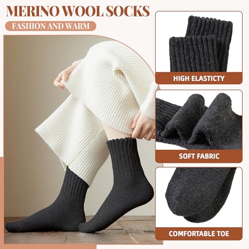 Image of Velice Wool Socks for Women Merino Wool Boot Hiking Thick Thermal Warm Winter Crew Cushion Cozy Work Socks 5 Pairs