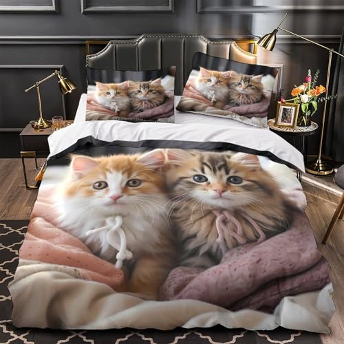 Housse de couette chaton mignon 200x200 avec parure de lit 3D pour lit double - 2