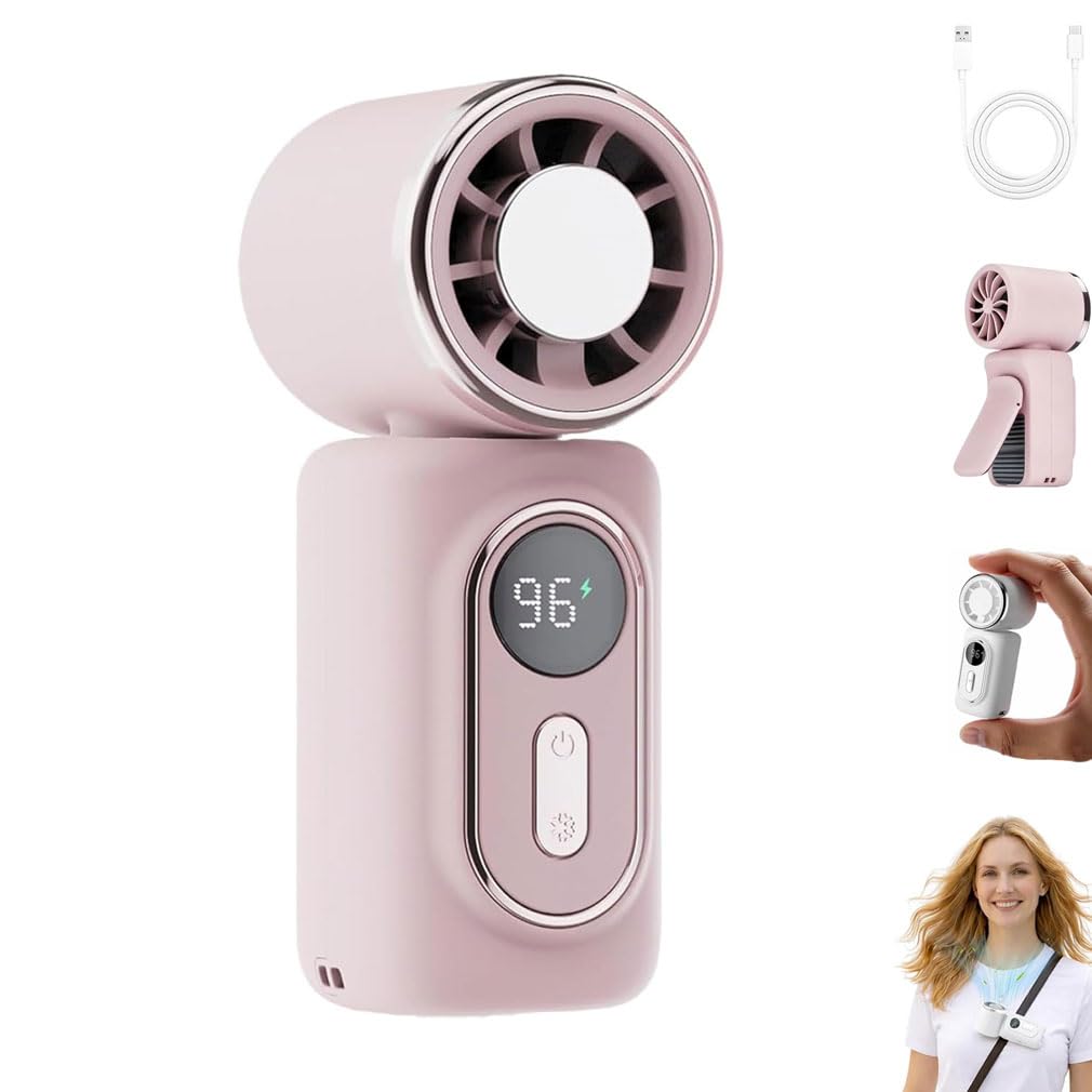 Mini Portable Handheld Clip Fan, 3-in-1 Rechargeable Clip on Fan with 5 Speeds, 180° Adjustable Airflow, Portable Handheld Fans with LED Display, Portable Handheld Fans for Travel Outdoor (Pink)