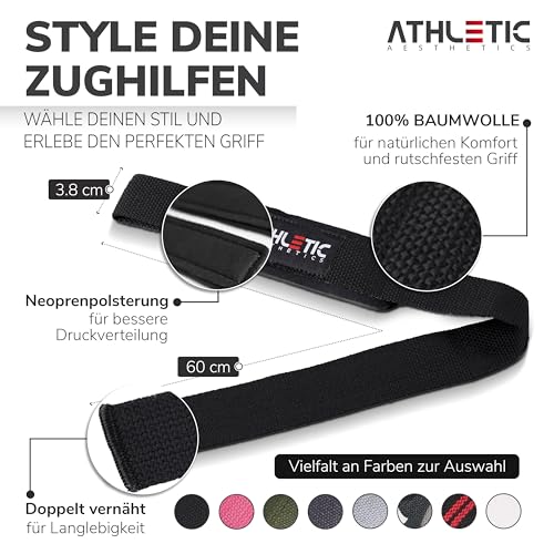 ATHLETIC AESTHETICS Zughilfen für Krafttraining und Bodybuilding (gepolstert) - Profi Lifting Straps 60 cm Länge für Fitness… – Ansicht 4