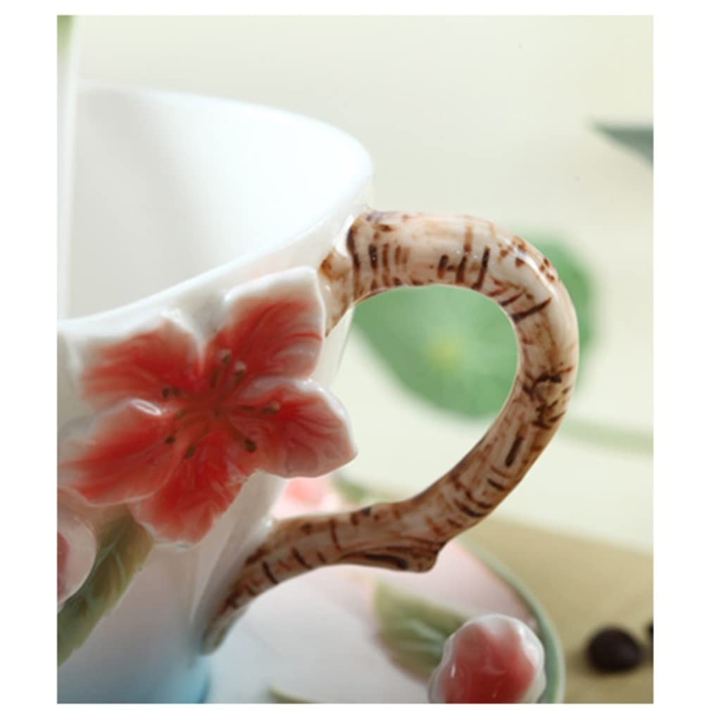 Tazza da caffè Set Tazza da caffè con piattino in Ceramica Smaltata Dipinta a Mano per tè pomeridiano Set da tè per Ragazza Tazza a Cuore (A Come da Esposizione)