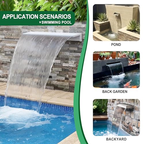 Wasserfallklingen-Set aus Edelstahl für Gartenteiche und Terrassen, inklusive Überlauf und Zubehör für elegante Wasserspieldekoration