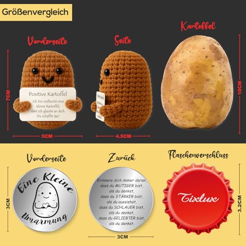 Tixlux Pocket Hug Positive Kartoffel Figurine, Strickwolle Kartoffel Dekorationsfigur mit Kleine Umarmung Glücksbringer (Silber), Mutmacher Geschenk, Gute Besserung Geschenk, EinschulungGeschenk