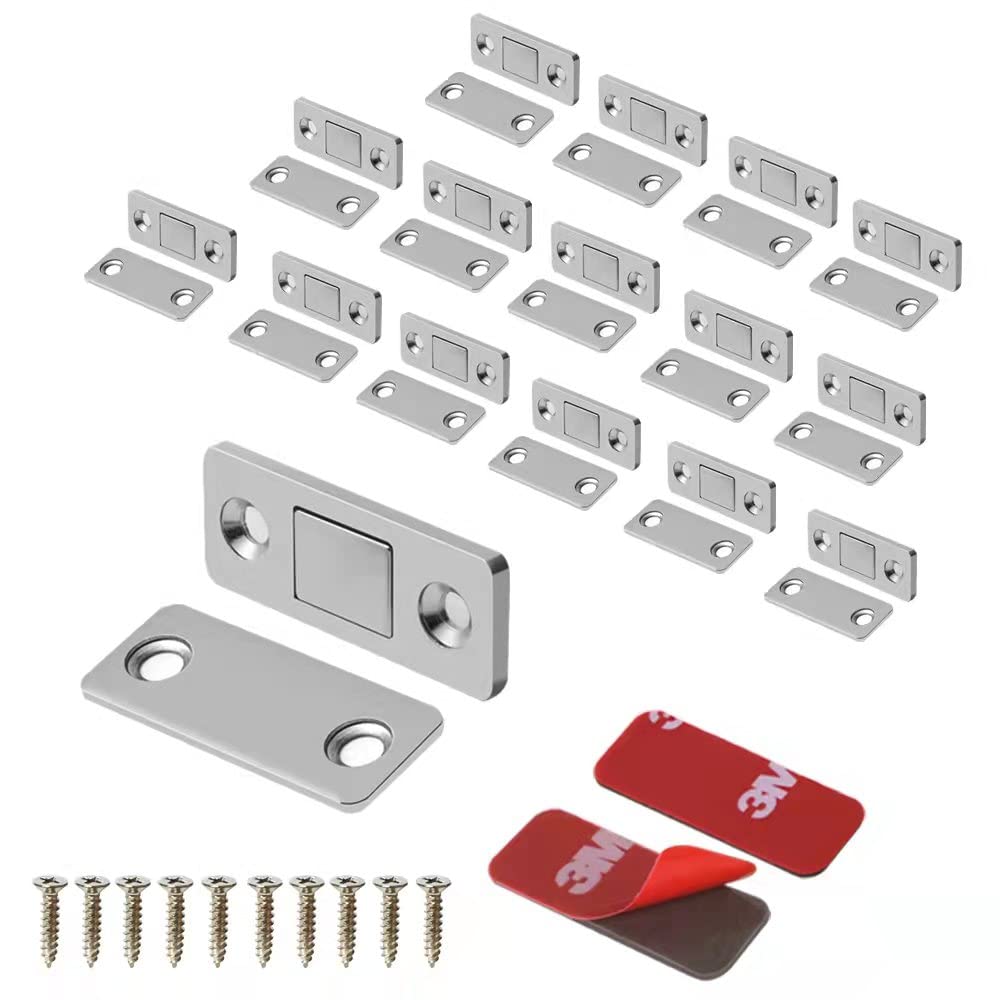Mousike Magnetic Door Catch Ultra Thin Cabinet Magnets Stainless Steel Drawer Magnet Catch for Sliding Door Closure Kitchen Cabinet Cupboard Closet Closer (16 Pack, Silver)