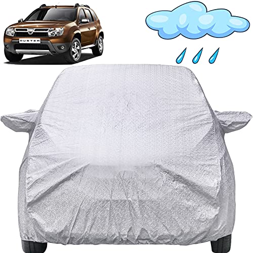 Image of Duster Waterproof Car Cover with Mirror Pockets, Shinning Silver Design, Non Woven Fabric,Triple Stitched, Compatible with Renaults Duster Car Cover (2012 to 2020), Duster Car Accessories
