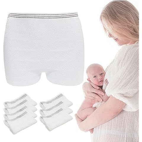 BRMDT Disposable Postpartum Underwear 7 Counts Mesh Woman Surgical Panties, Washable and 3-5 Times Reuseable, Great for Hospital Recovery, Labour and C Section (Small, White) Cover