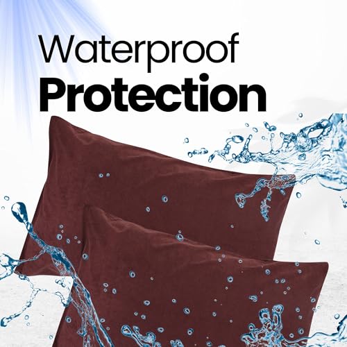 Image of The Maximus Waterproof & Dustproof Terry Cotton Pillow Protector Cover with Zipper Closure || Standard Size Pillow Protector || Pillow Cover Set of 2, Coffee (18 inch x28 inch)