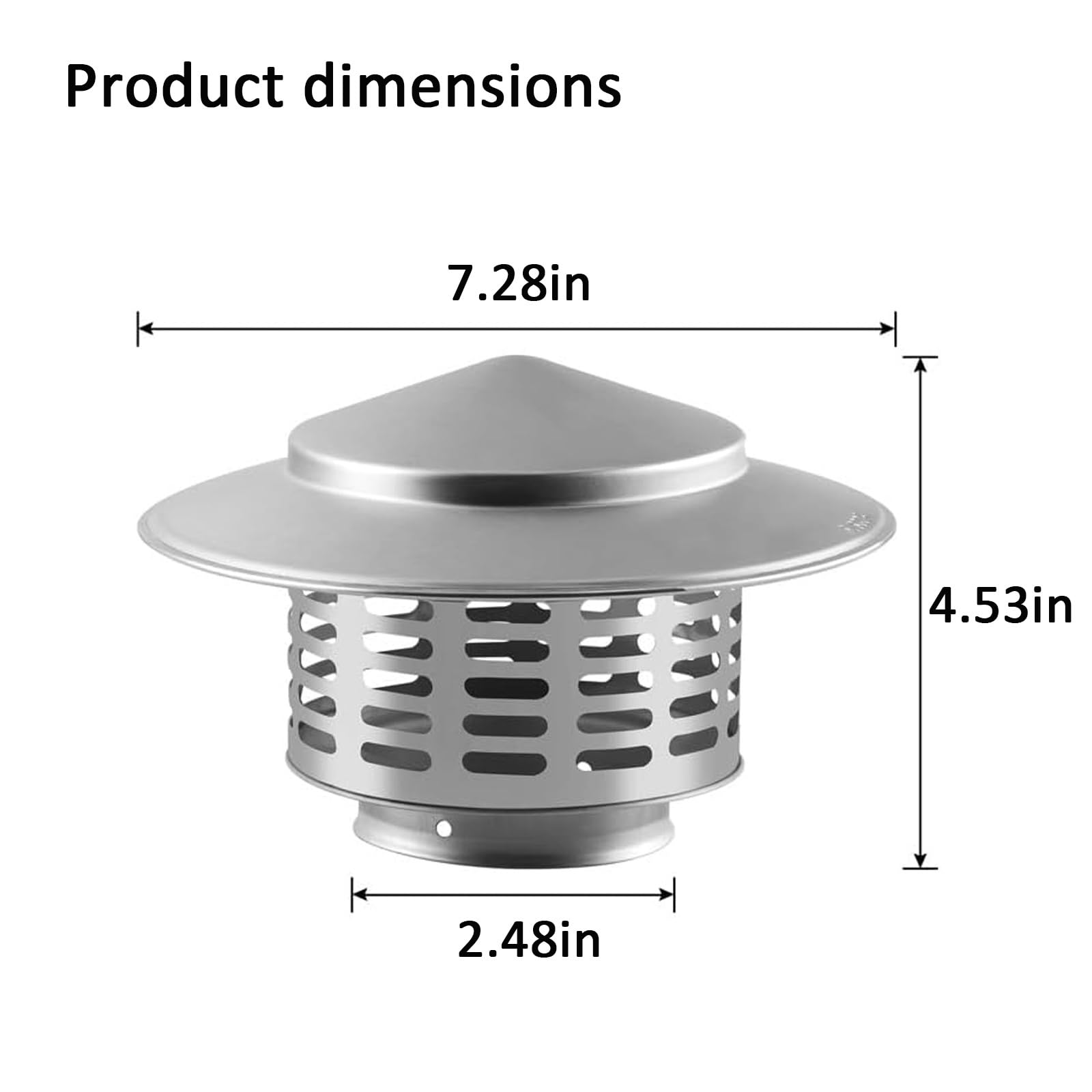 Tapa de chimenea de acero inoxidable, tapa de lluvia redonda de 2.5 pulgadas para protección de chimenea, tapa de ventilación de techo fácil de instalar para estufas y aplicaciones al aire libre