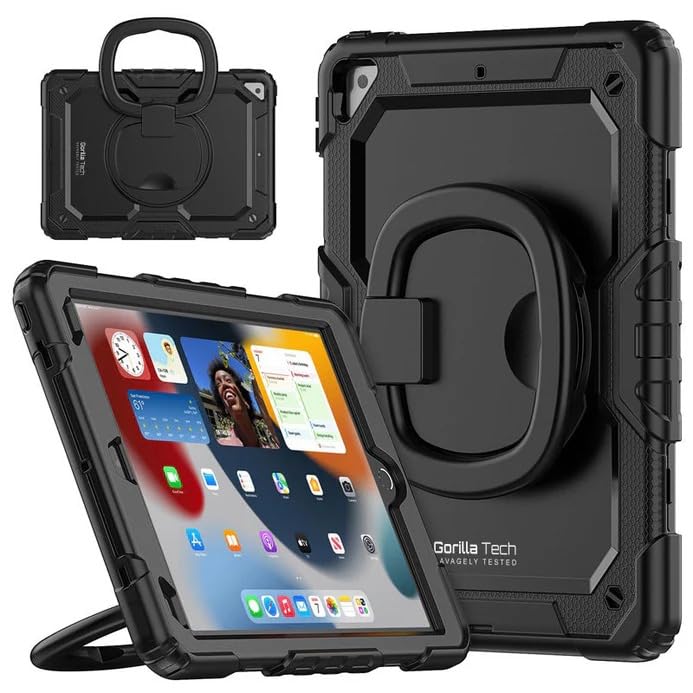 Armor Case iPad 10.2 2021 (9th Gen) | Heavy Duty Shockproof Case with Pencil Slot, Stand & Screen Protection – Rugged Armor Cover (Black)